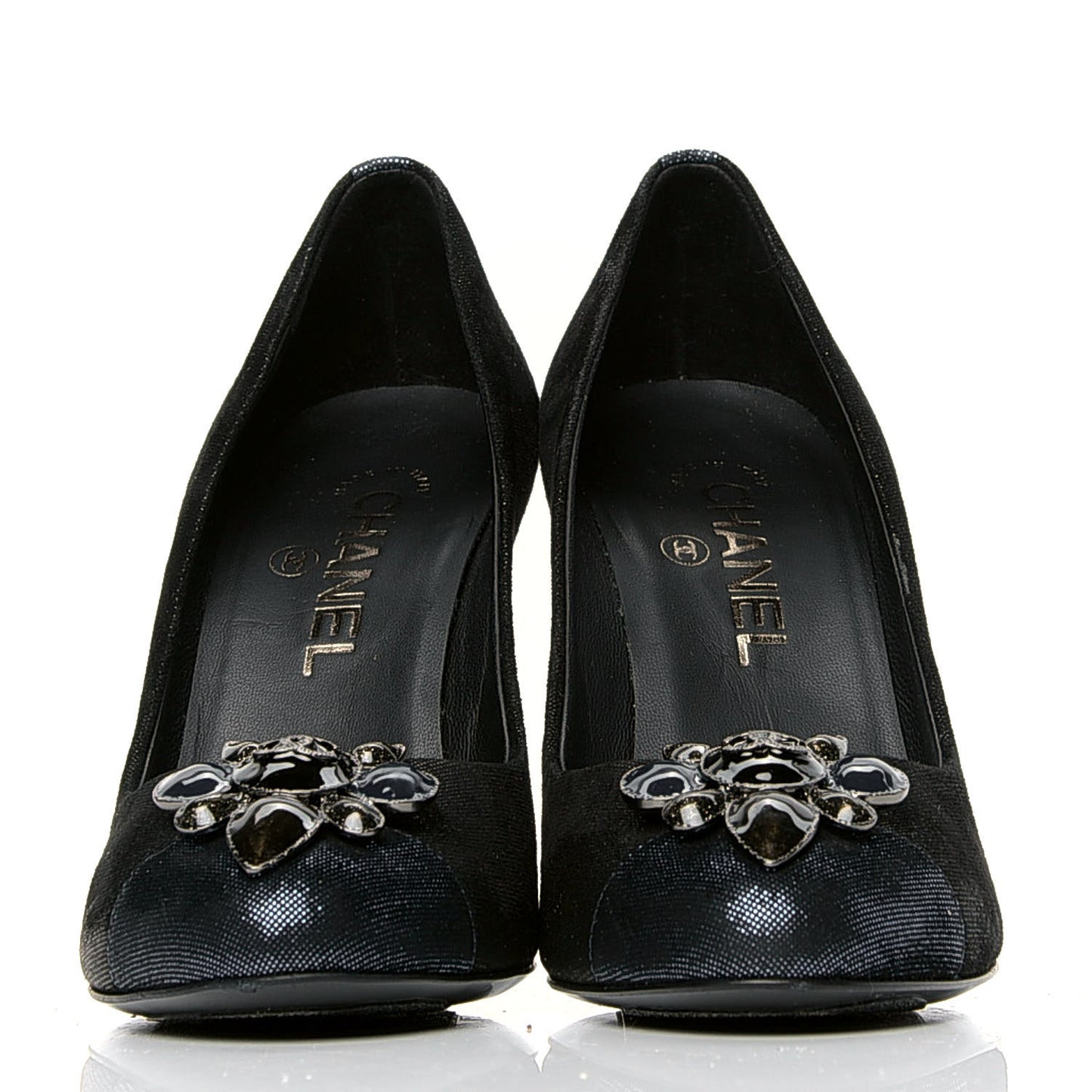 Metallic Fabric Jewel Cap Toe Pumps 37 Black Blue