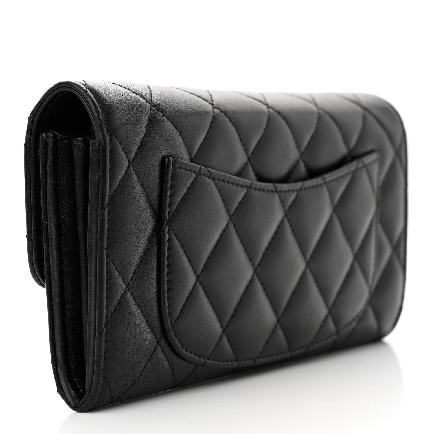 Chanel Lambskin Quilted Large Gusset Flap Wallet Black 3 of 8