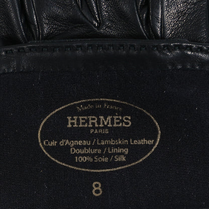 Hermes Lambskin Soya Kelly Lock Gloves 8 Black 3 of 4