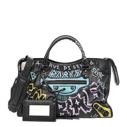 Balenciaga Agneau Graffiti All Over Classic Hardware City Black Multicolor 1 of 8