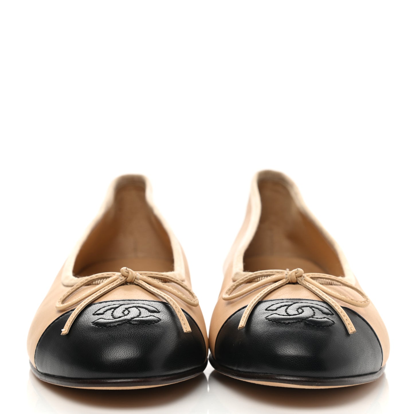 Lambskin Cap Toe CC Ballerina Flats 38 Beige Black
