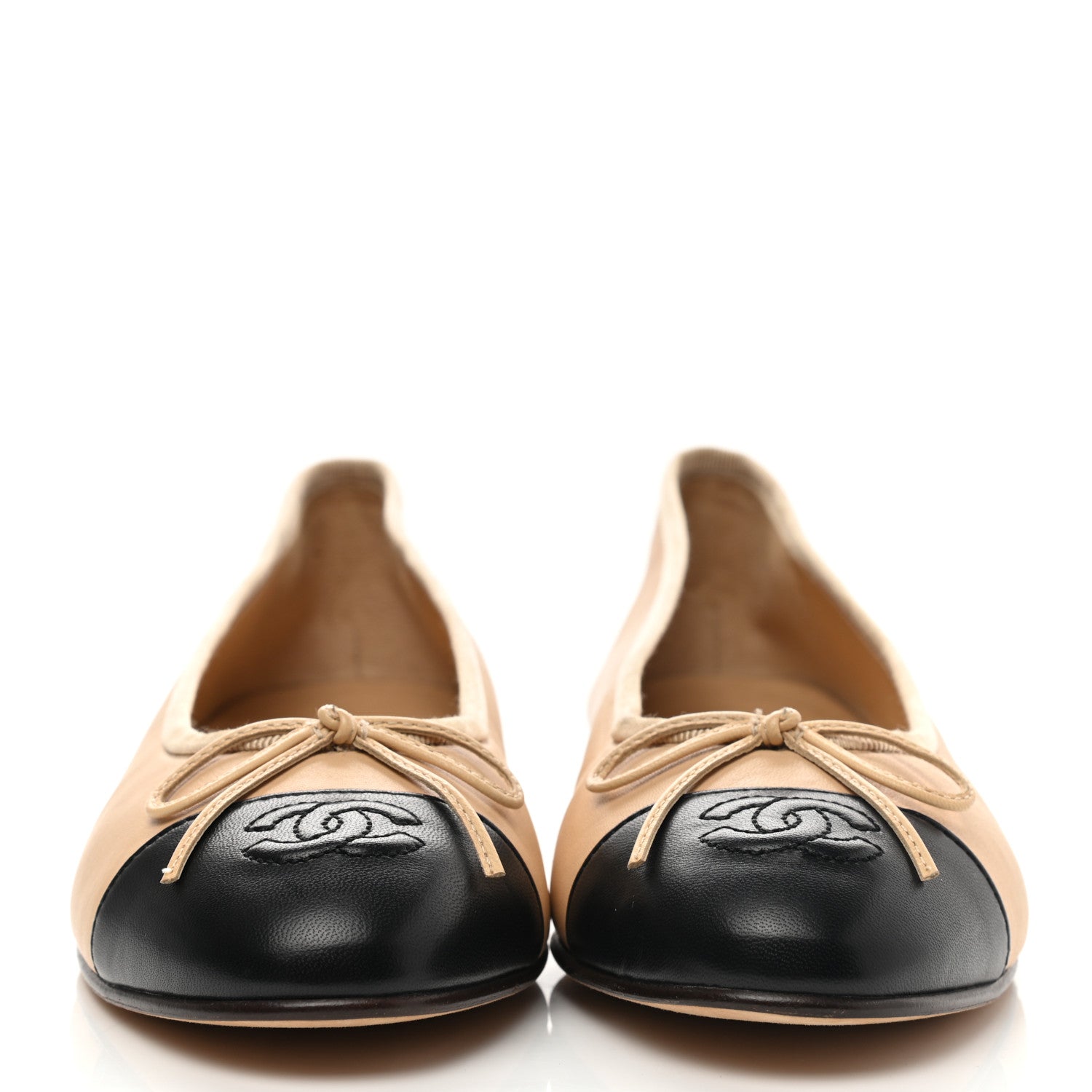 Chanel Lambskin Cap Toe CC Ballerina Flats 38 Beige Black 2 of 9