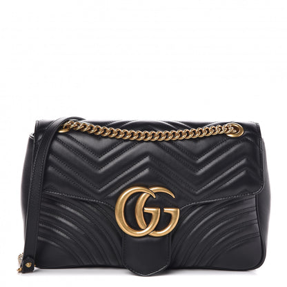 Gucci Calfskin Matelasse Medium GG Marmont Shoulder Bag Black 1 of 7