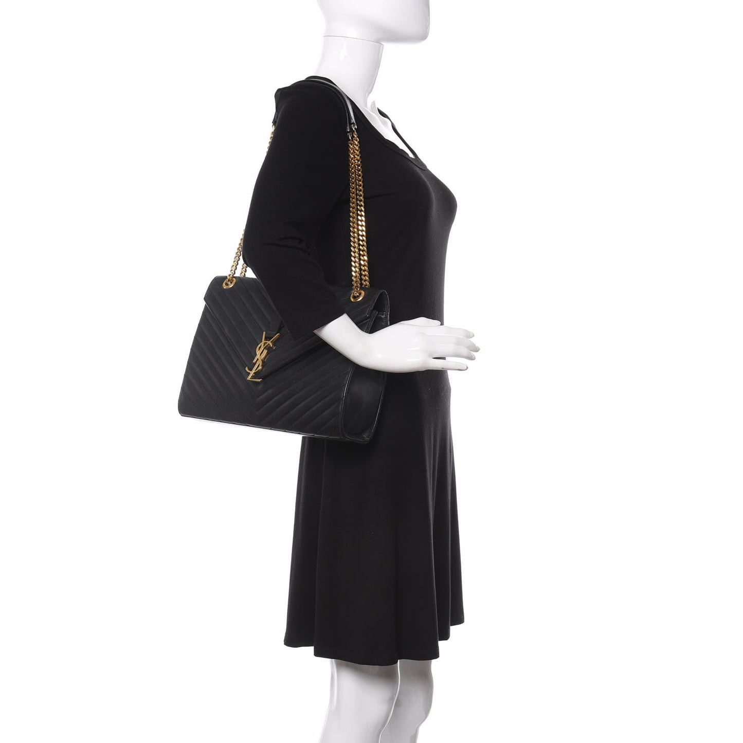 Smooth Calfskin Matelasse Chevron Large Monogram Satchel Black