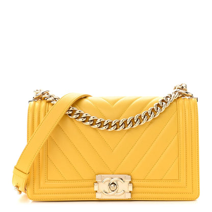 Chanel Calfskin Chevron Quilted Medium Boy Flap Yellow 1 of 10