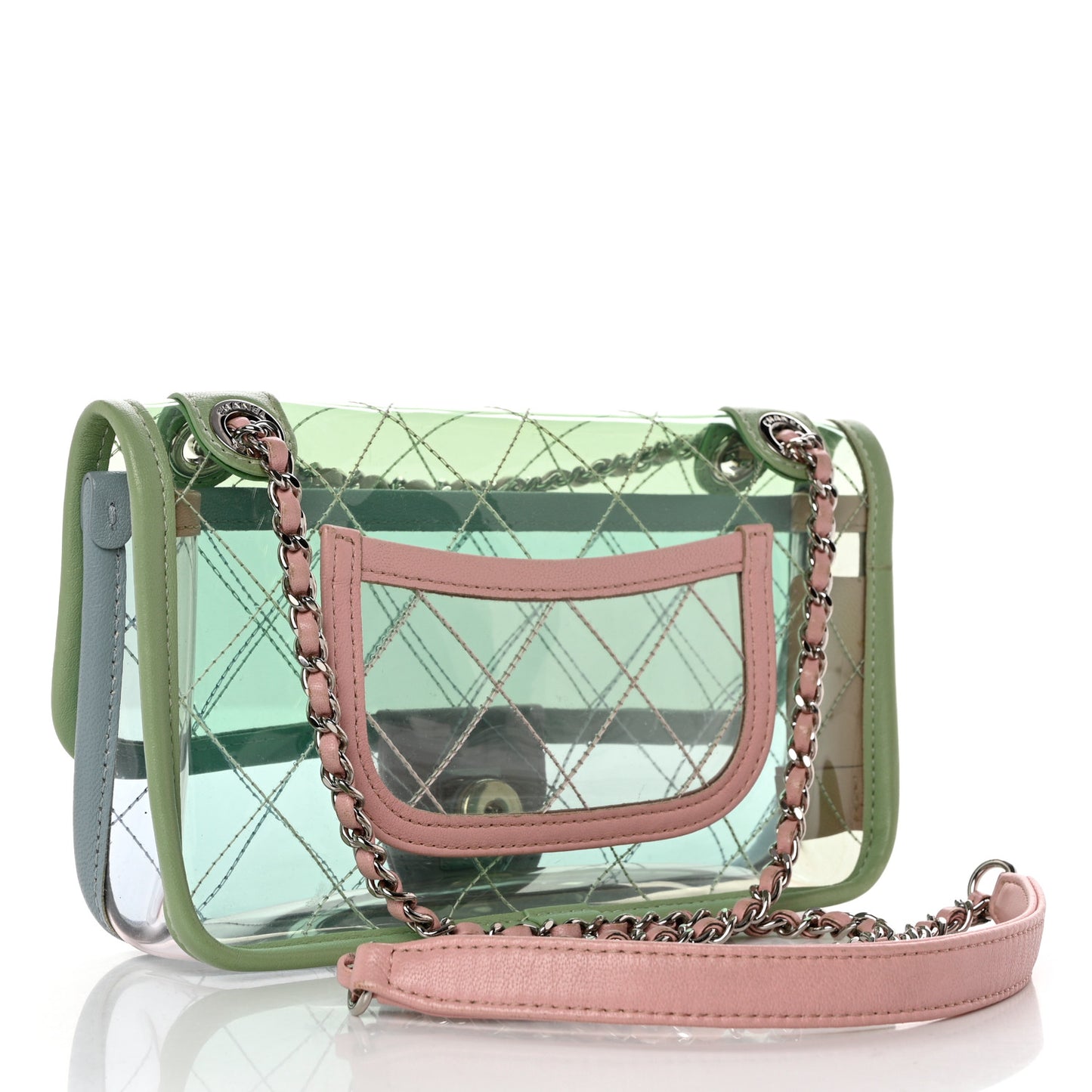 Lambskin PVC Quilted Mini Coco Splash Flap Blue Green