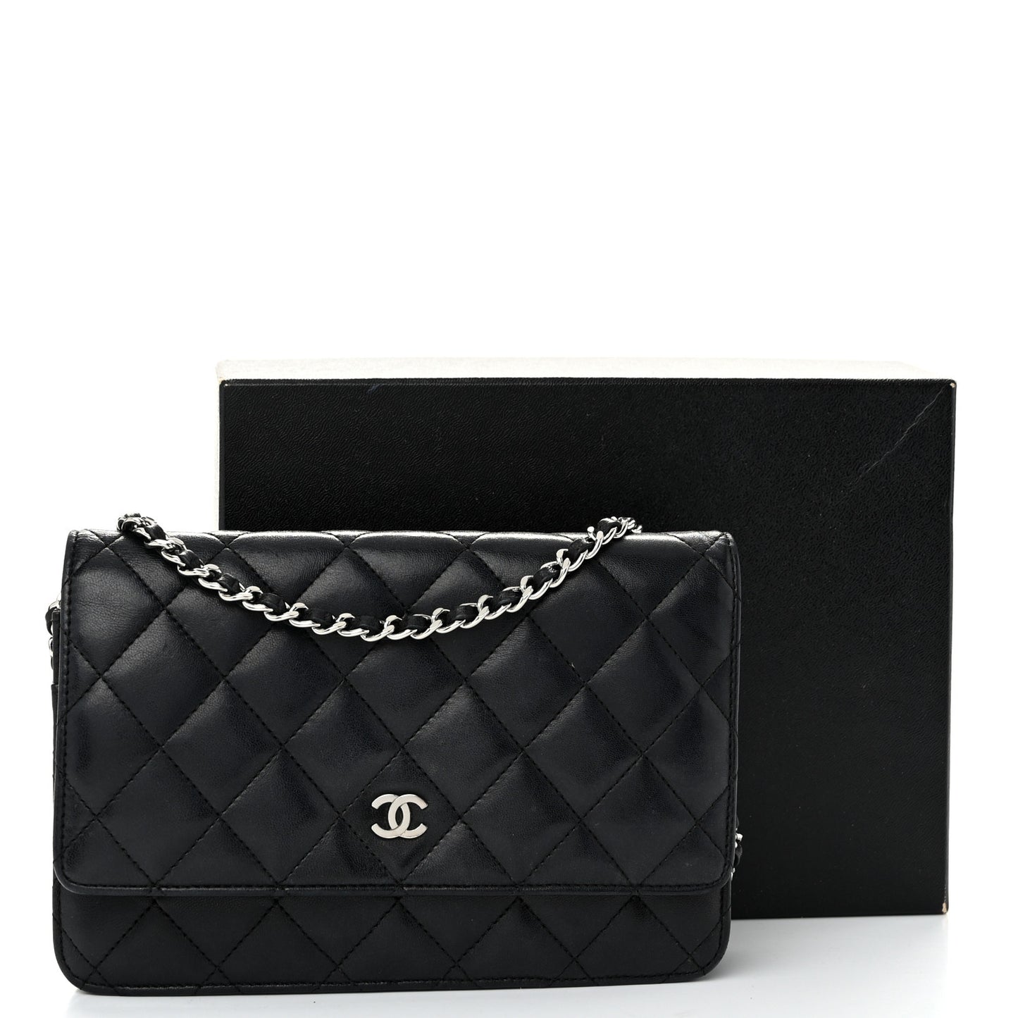 Lambskin Quilted Wallet On Chain WOC Black