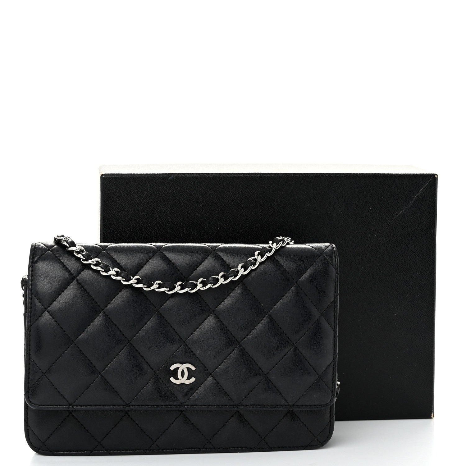 Chanel Lambskin Quilted Wallet On Chain WOC Black 12 of 12