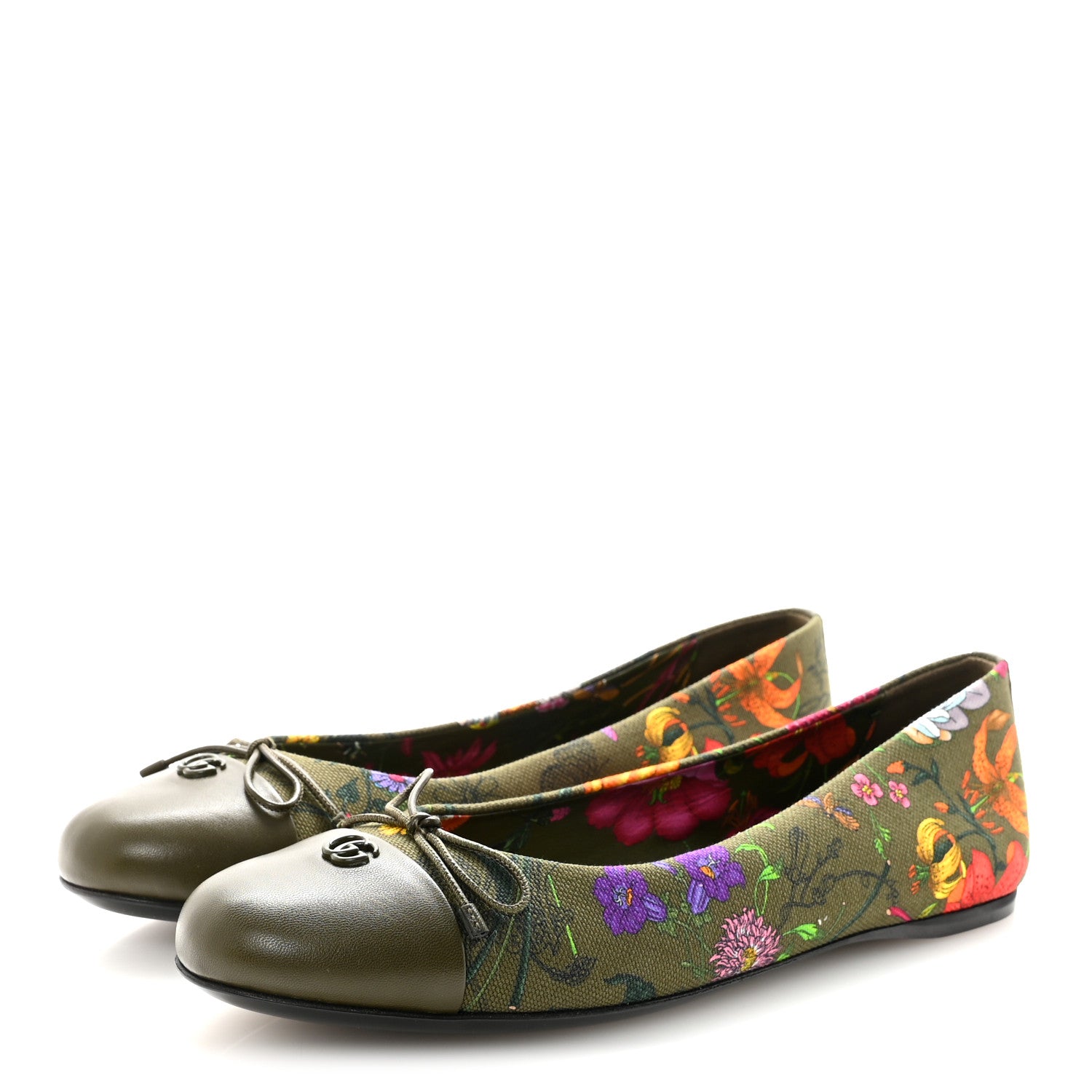 Gucci Sepang Flora Faded Canvas GG Marmont Ballerina Flats 39 Dark Green 4 of 10