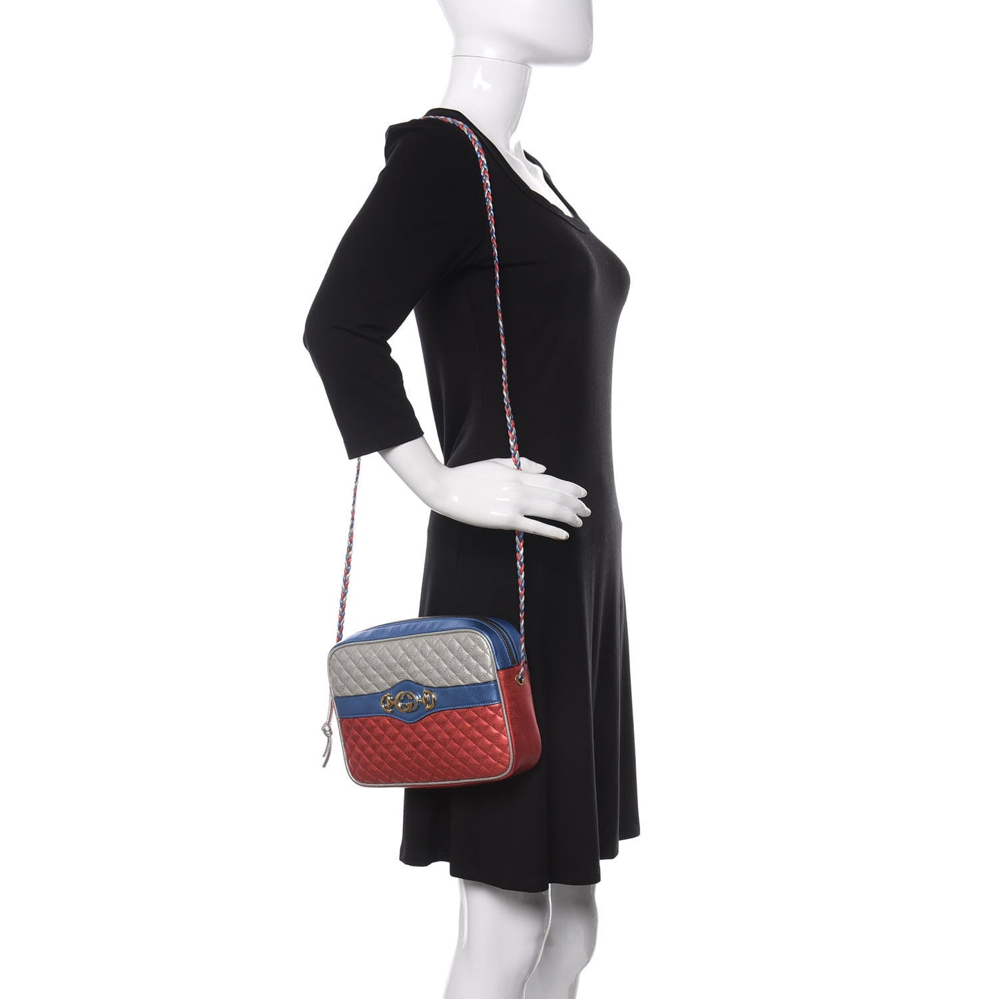 Laminated Nappa Trapuntata Small Zumi Shoulder Bag Rosso Marine Argento