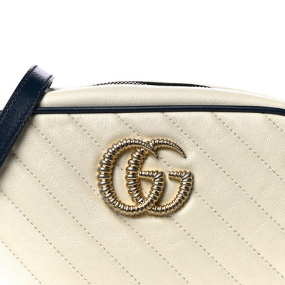 Gucci Vintage Effect Calfskin Matelasse Diagonal Small Torchon GG Marmont Chain Shoulder Bag Mystic White Blue Agata 8 of 13