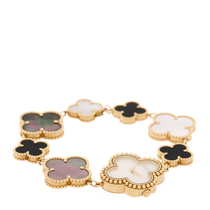 Van Cleef & Arpels 18K Yellow Gold Mother of Pearl Black Onyx 26mm Alhambra Quartz Watch 2 of 5