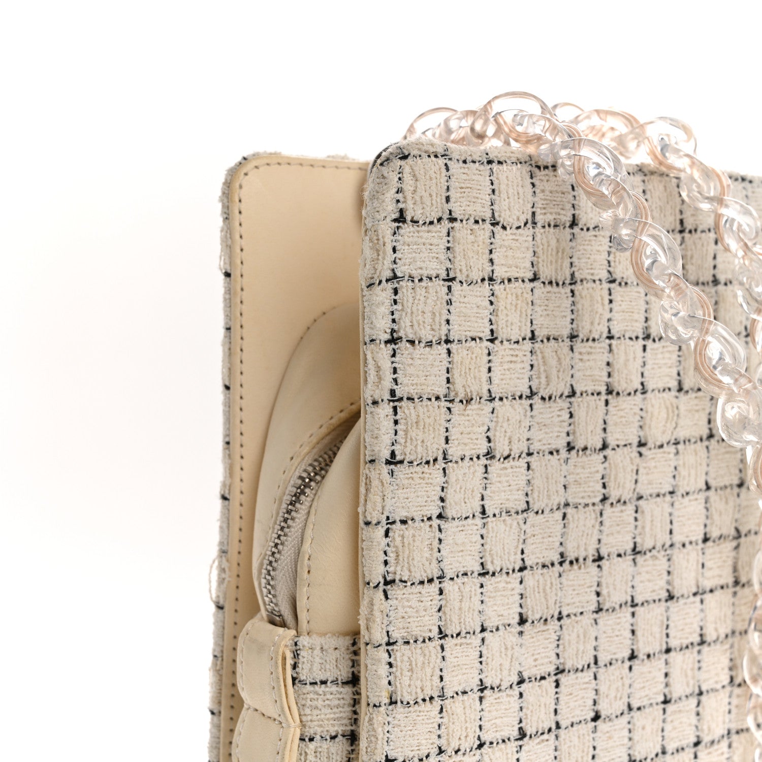 Chanel Tweed Resin Small Zipped Shopping Bag White Black 12 of 14