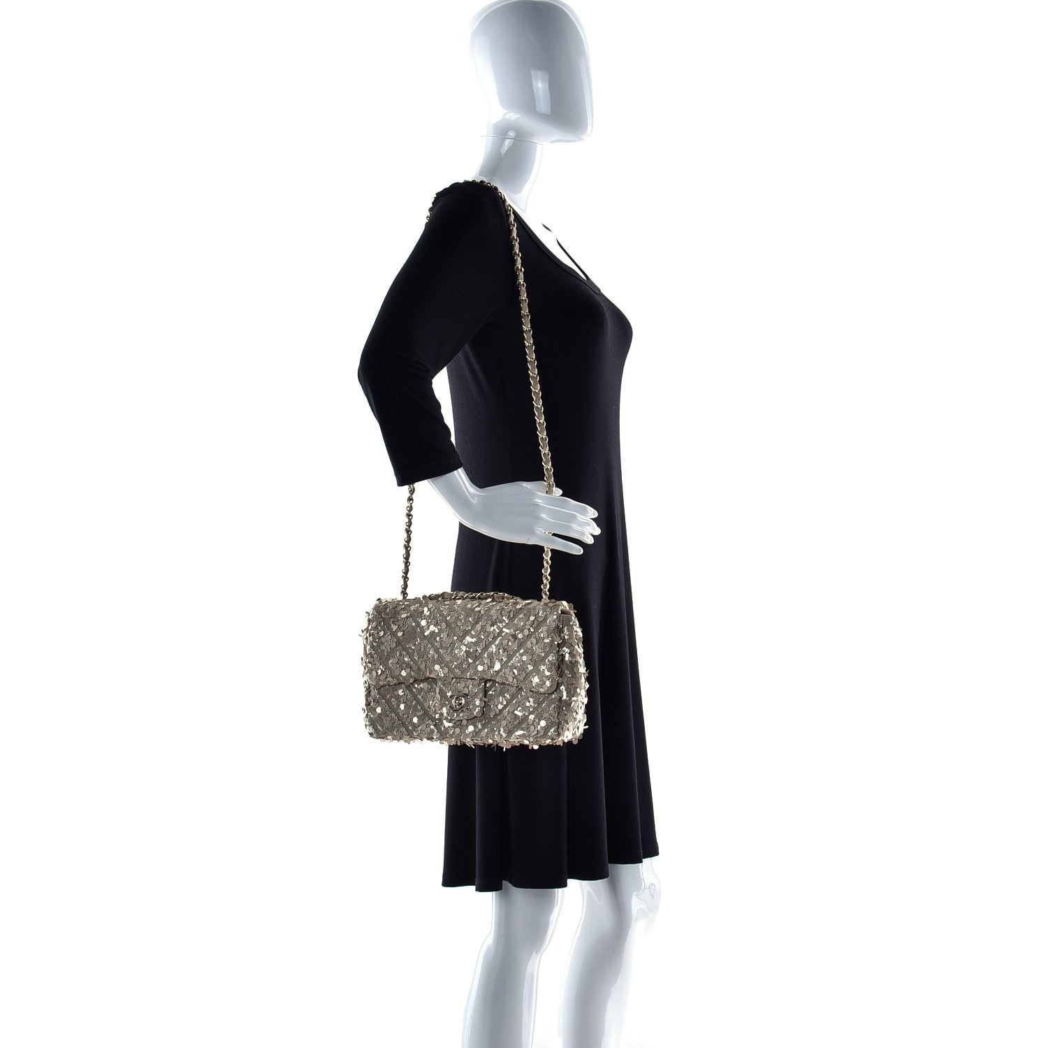 Chanel Sequins Chevron Medium Flap Gold 2 of 16