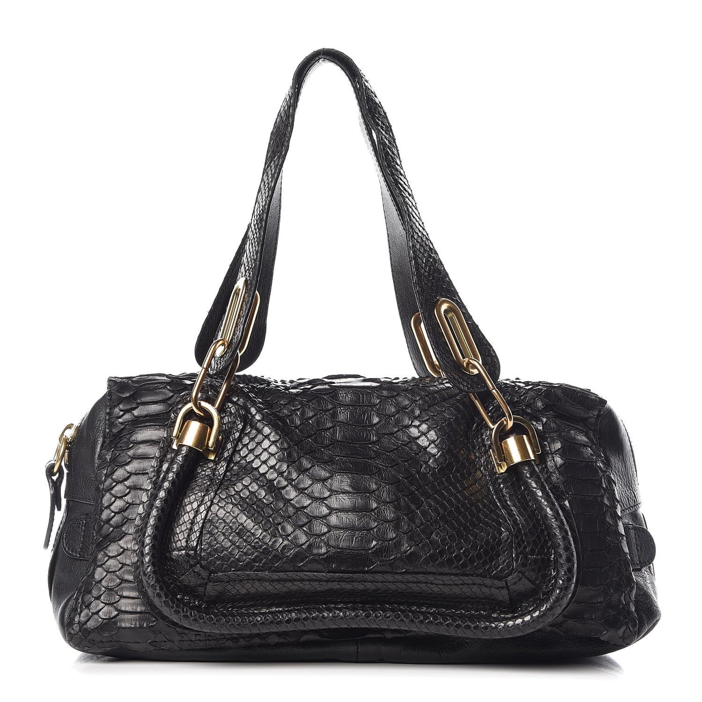 Python Calfskin Paraty East West Shoulder Bag Black