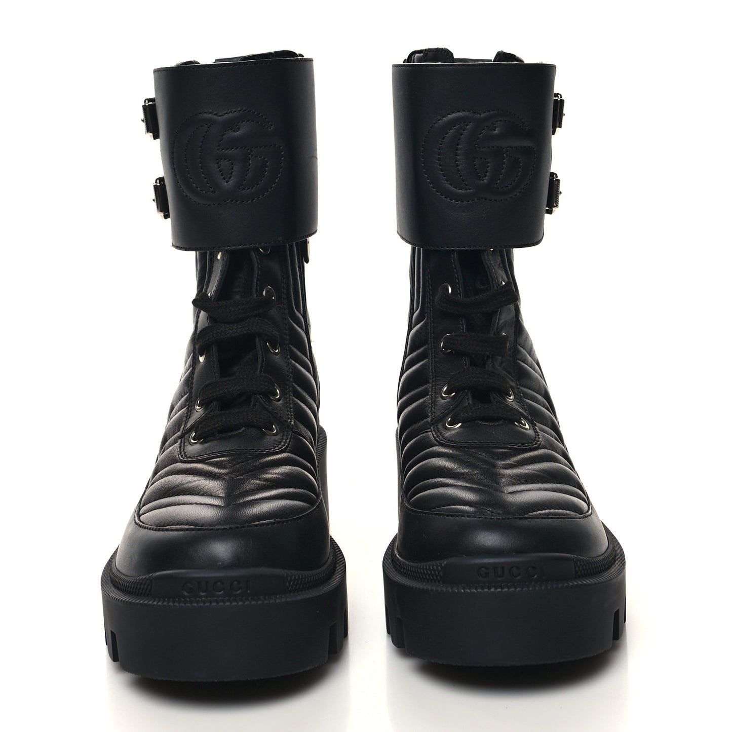Nappa Frances GG Matelasse Platform Combat Boots 36 Black