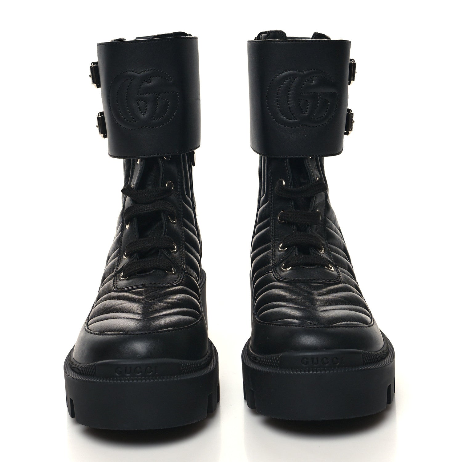 Gucci Nappa Frances GG Matelasse Platform Combat Boots 36 Black 2 of 10