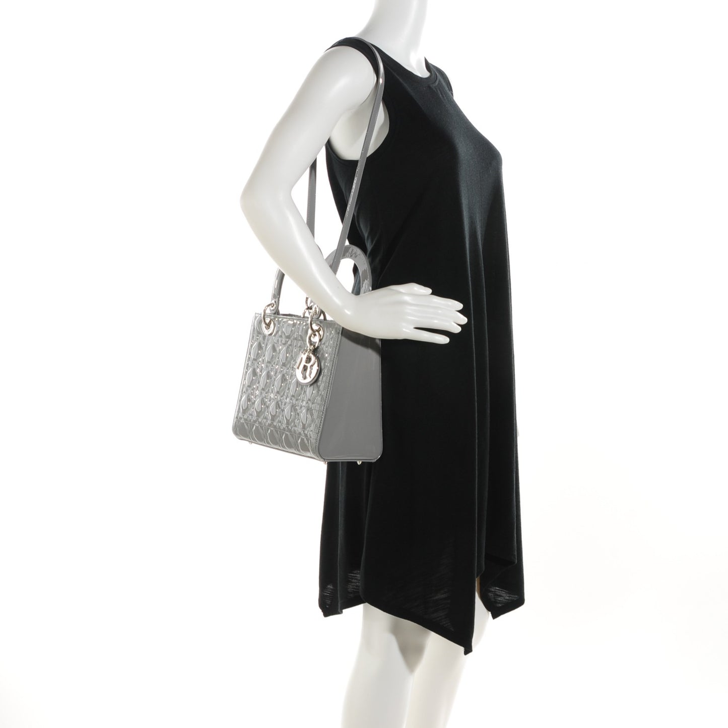 Patent Cannage Medium Lady Dior Grey