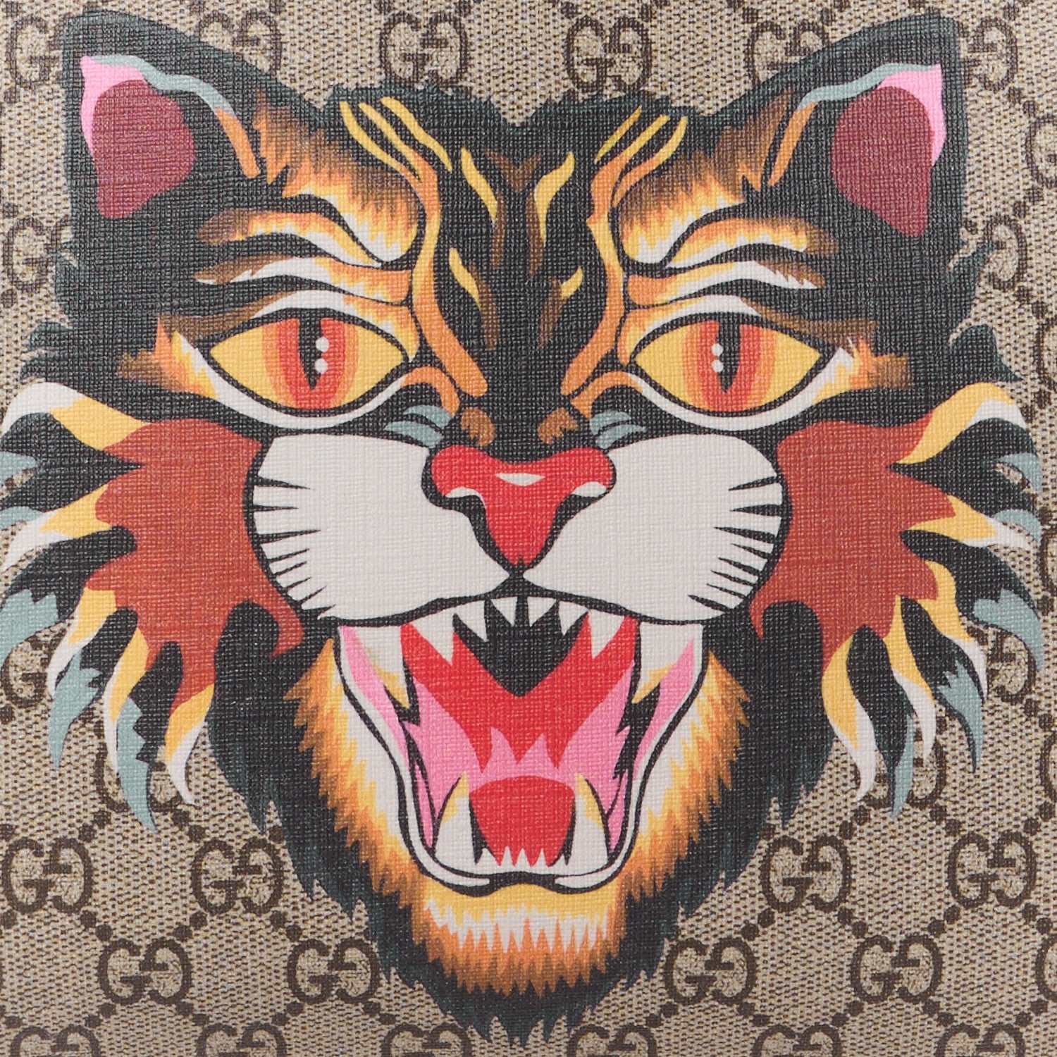 Gucci GG Supreme Monogram Angry Cat Zip Wristlet Pouch Beige 8 of 11
