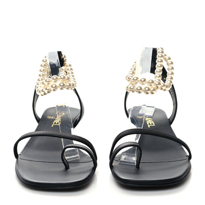 Chanel Calfskin Pearl Sandals 41 Black 2 of 8