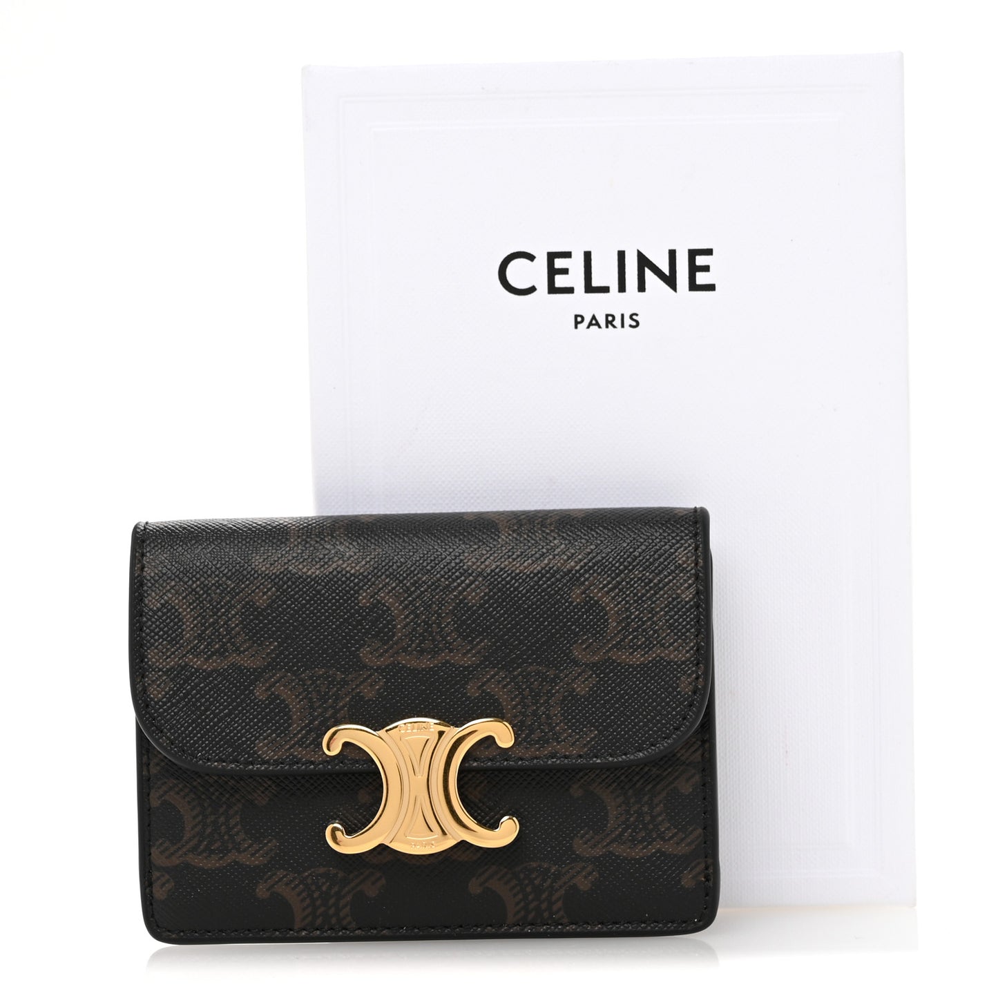 Triomphe Canvas Calfskin Flap Card Holder Tan