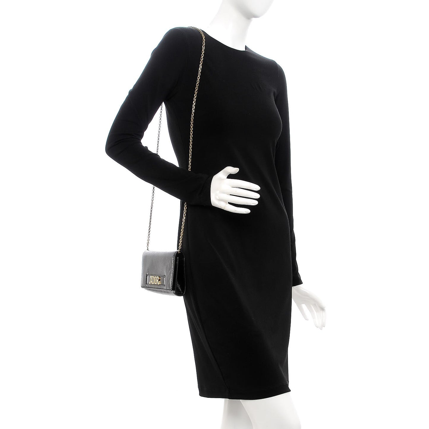 Calfskin J'adior Croisiere Chain Wallet Black