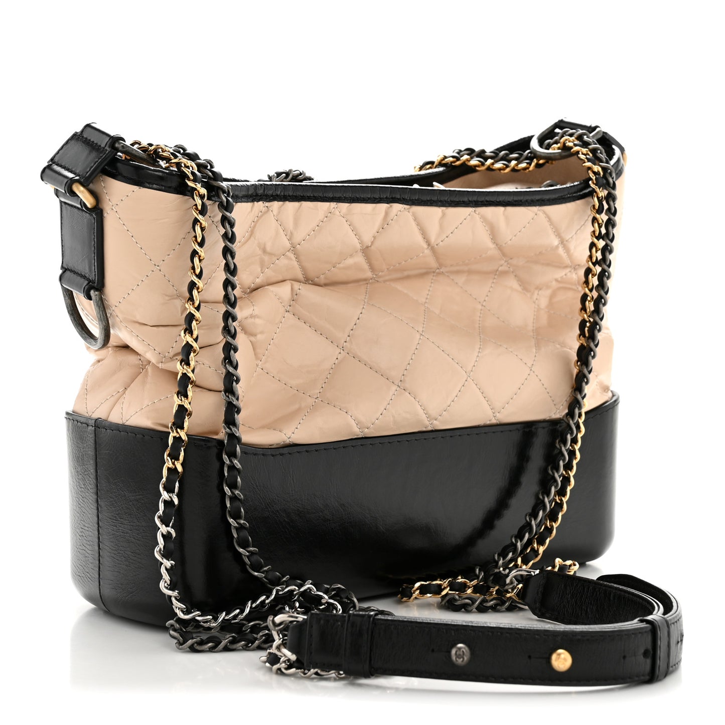 Aged Calfskin Quilted Medium Gabrielle Hobo Beige Black