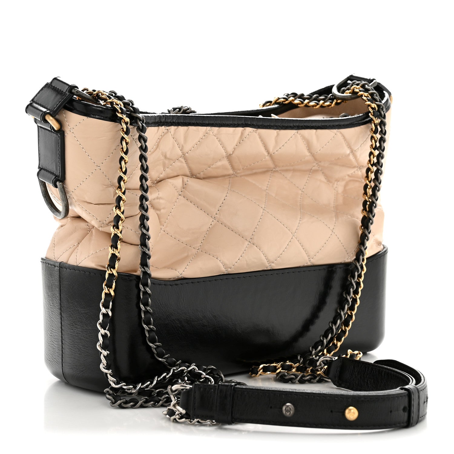Chanel Aged Calfskin Quilted Medium Gabrielle Hobo Beige Black 3 of 11