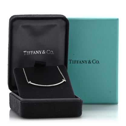 Tiffany 18K White Gold Diamond Small T Smile Pendant Necklace 5 of 5