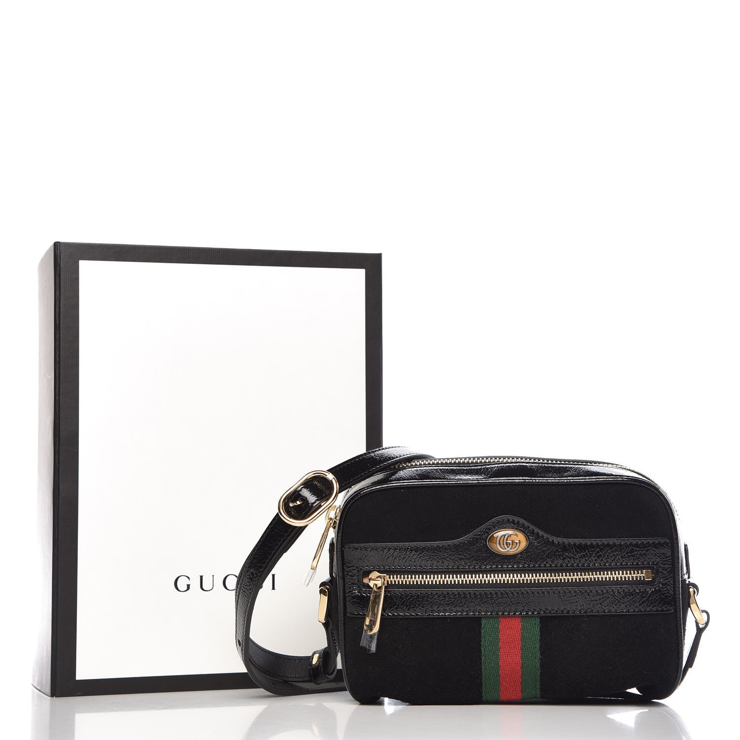 Gucci Suede Patent Web Mini Ophidia Shoulder Bag Black 10 of 10