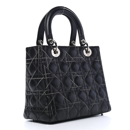 Christian Dior Lambskin Cannage Contrast Stitch Medium Lady Dior Black 3 of 9