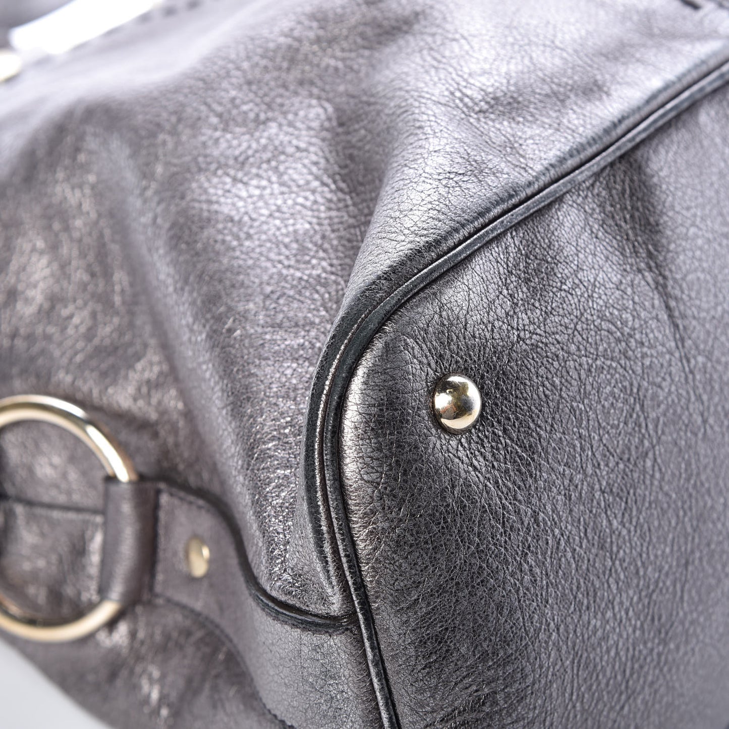 Metallic Calfskin Large Muse Silver