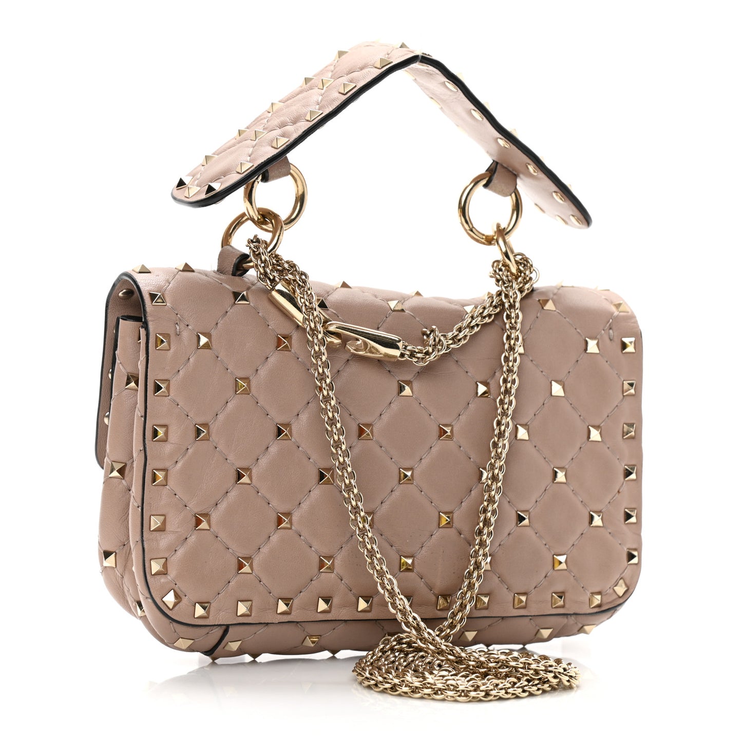 Nappa Small Rockstud Spike Shoulder Bag Poudre