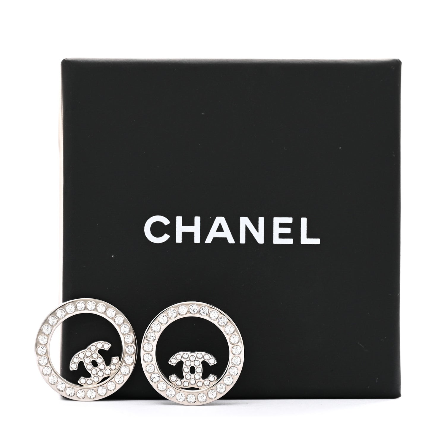 Crystal CC Round Earrings Silver