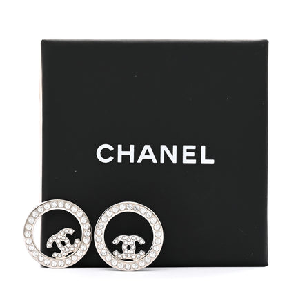Chanel Crystal CC Round Earrings Silver 5 of 5