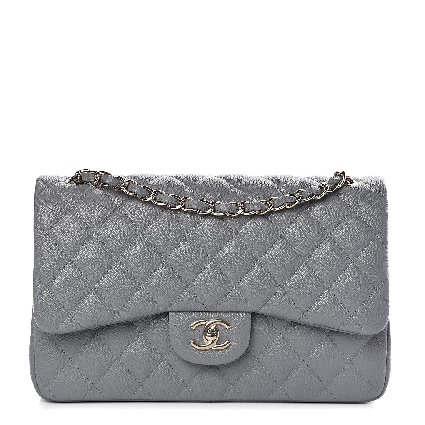 Caviar Quilted Jumbo Double Flap Grey