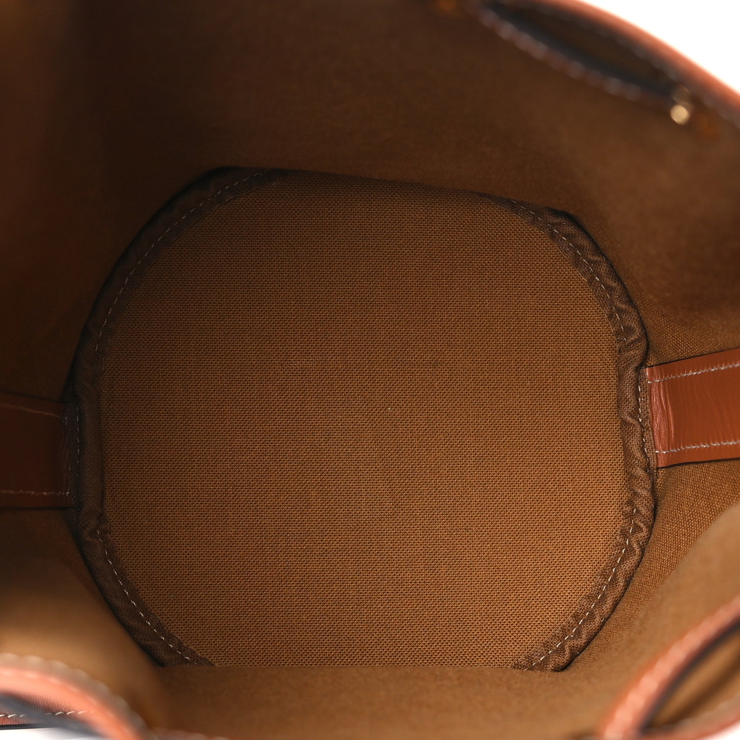 Triomphe Canvas Calfskin Small Drawstring Bucket Bag Tan