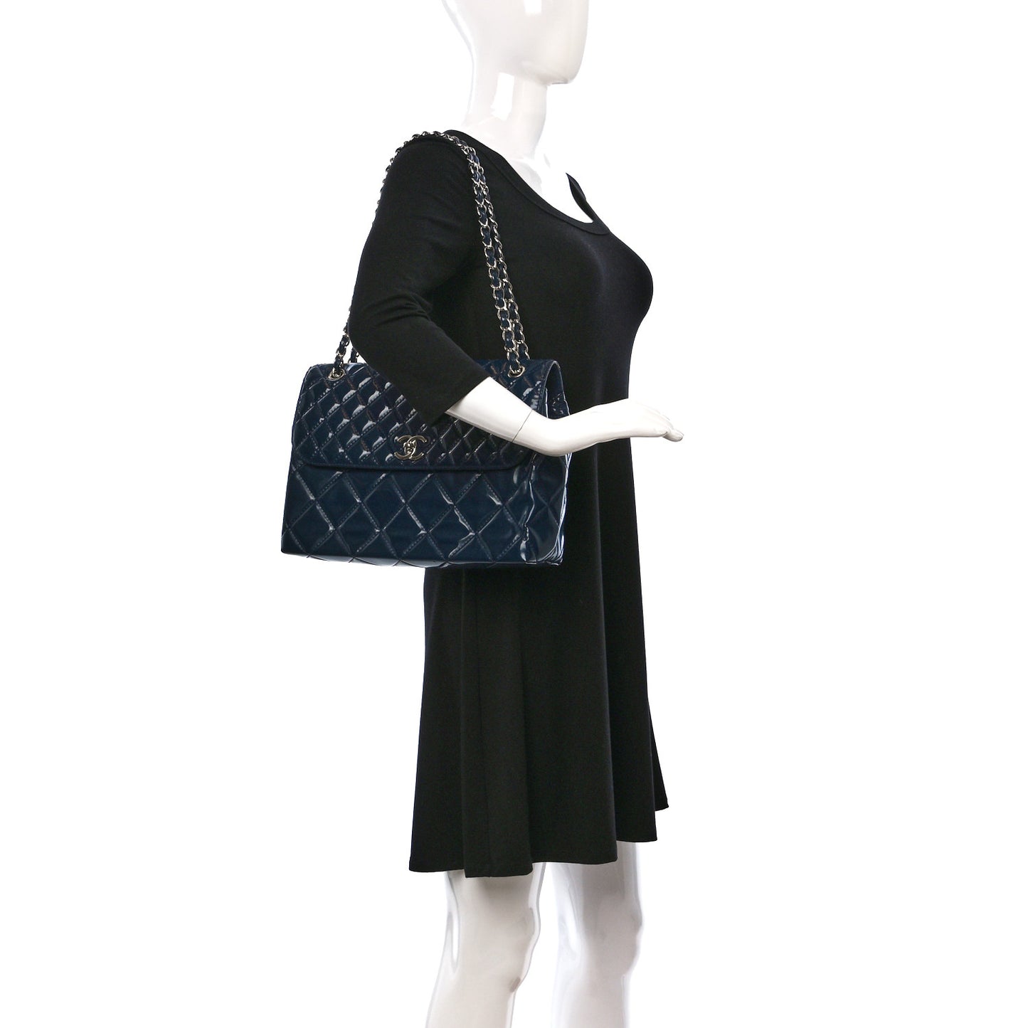 Vinyl Quilted In the Business Flap Bag Navy Blue