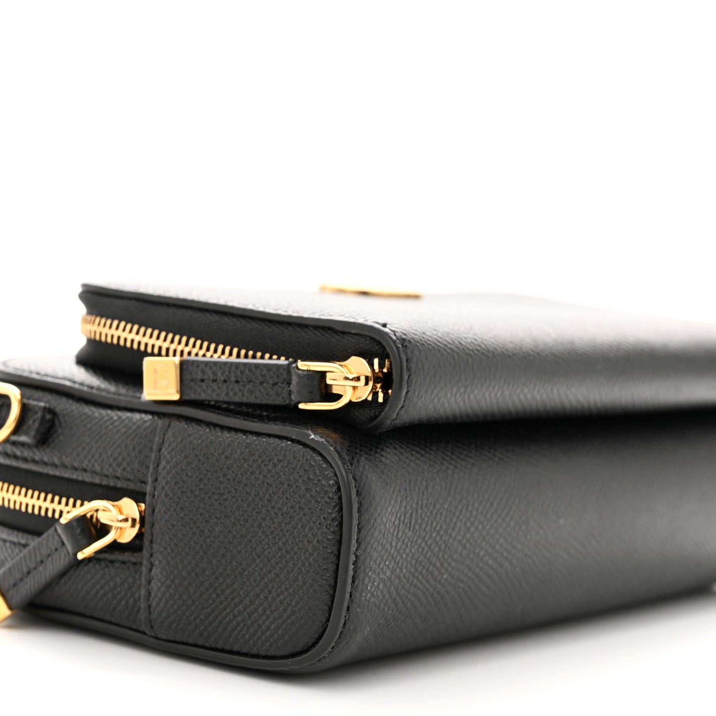 Grained Calfskin Caro Double Pouch Black
