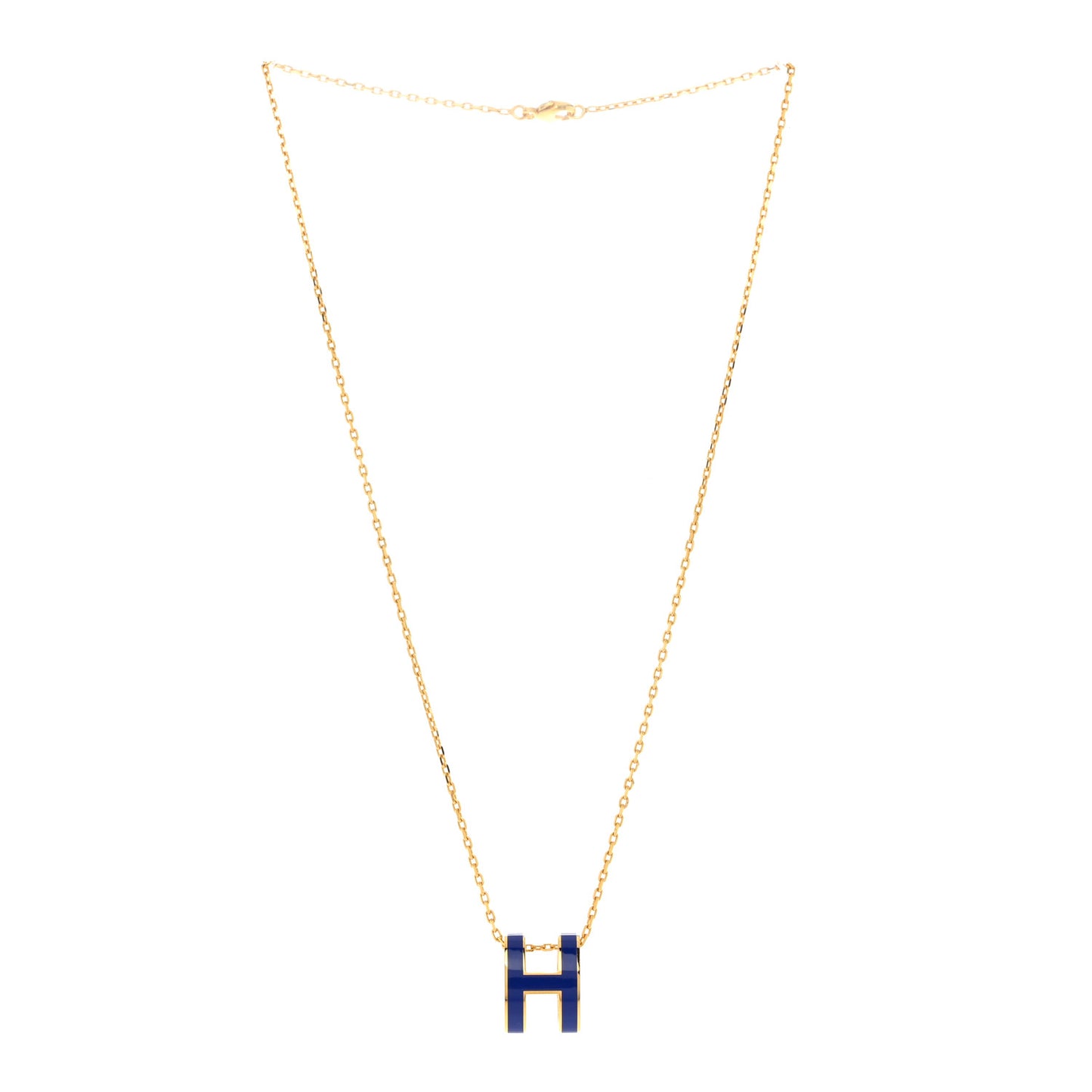 Lacquered Gold Pop H Pendant Necklace Bleu Royal