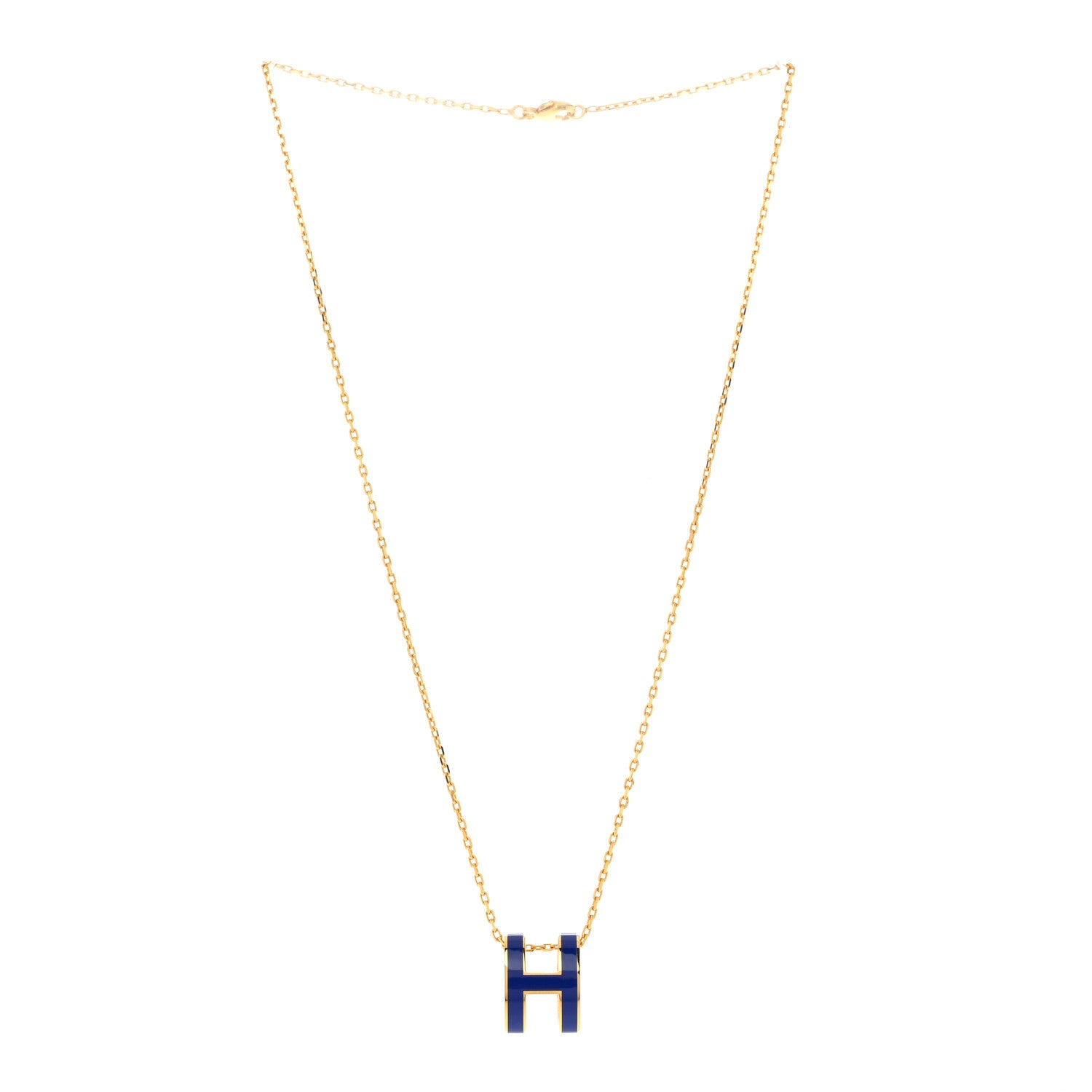 Hermes Lacquered Gold Pop H Pendant Necklace Bleu Royal 3 of 8