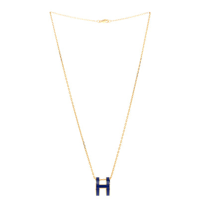 Hermes Lacquered Gold Pop H Pendant Necklace Bleu Royal 3 of 8