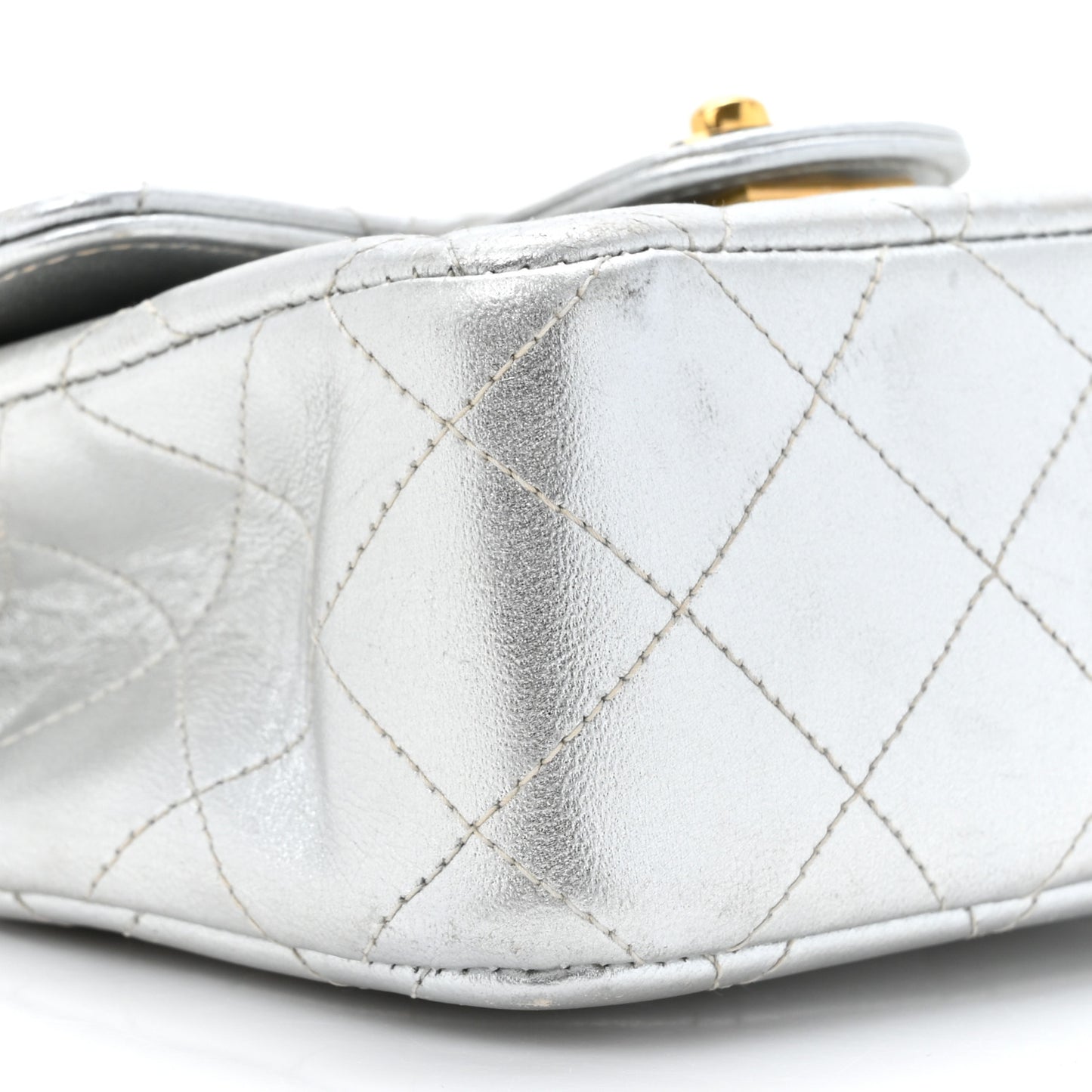 Metallic Lambskin Quilted Mini Kelly Silver