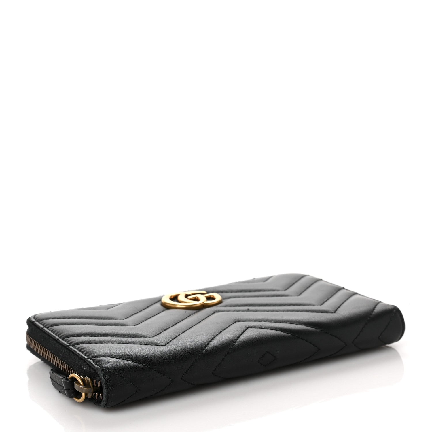 Gucci Calfskin Matelasse GG Marmont Zip Around Organizer Wallet Black 4 of 8