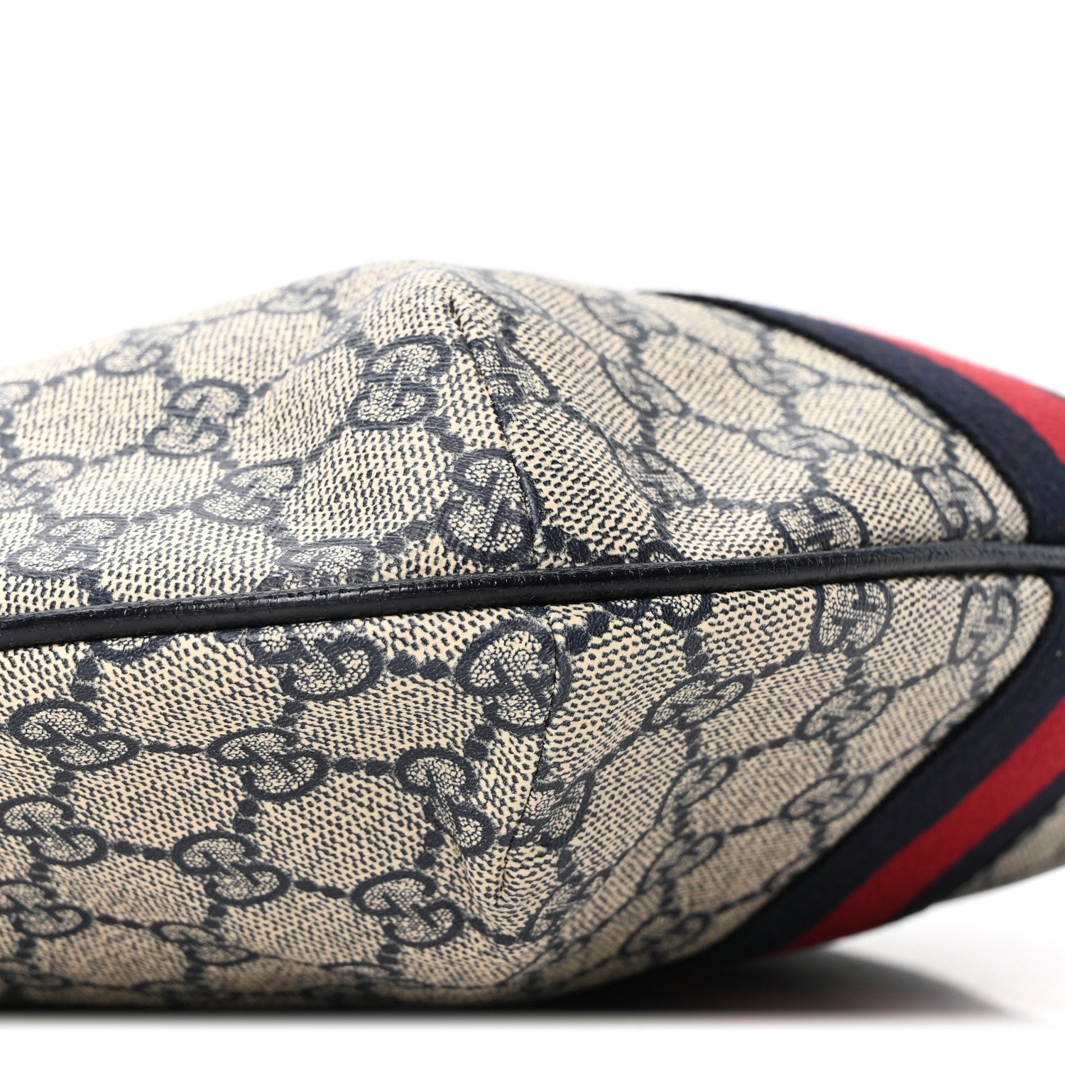 Gucci GG Supreme Monogram Textured Dollar Calfskin Web Small Ophidia Half Moon Hobo Beige Blue 9 of 10