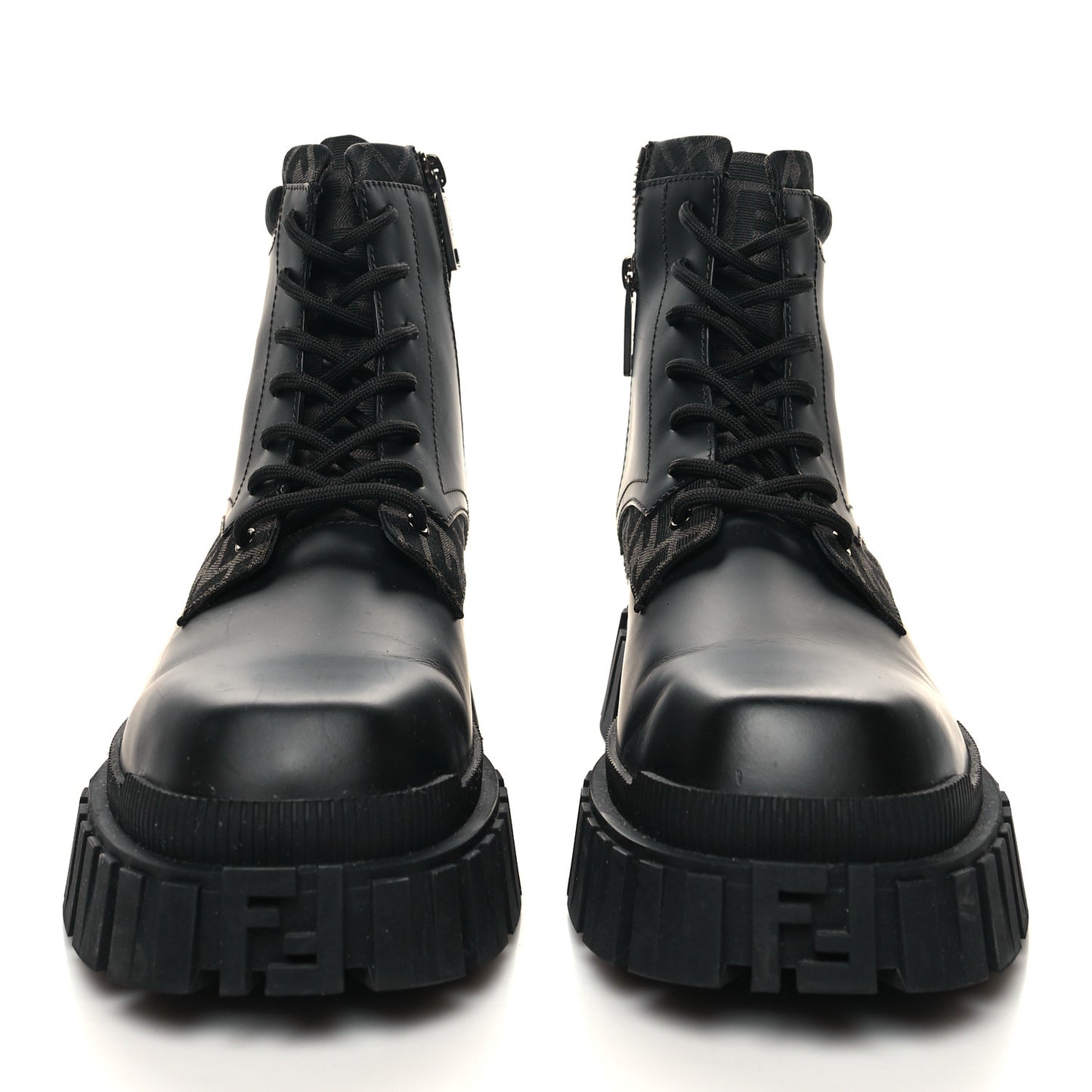 Vitello Fabric Jacquard FF 1974 Mens Fendi Force Ankle Combat Boots 12 Black Grigio