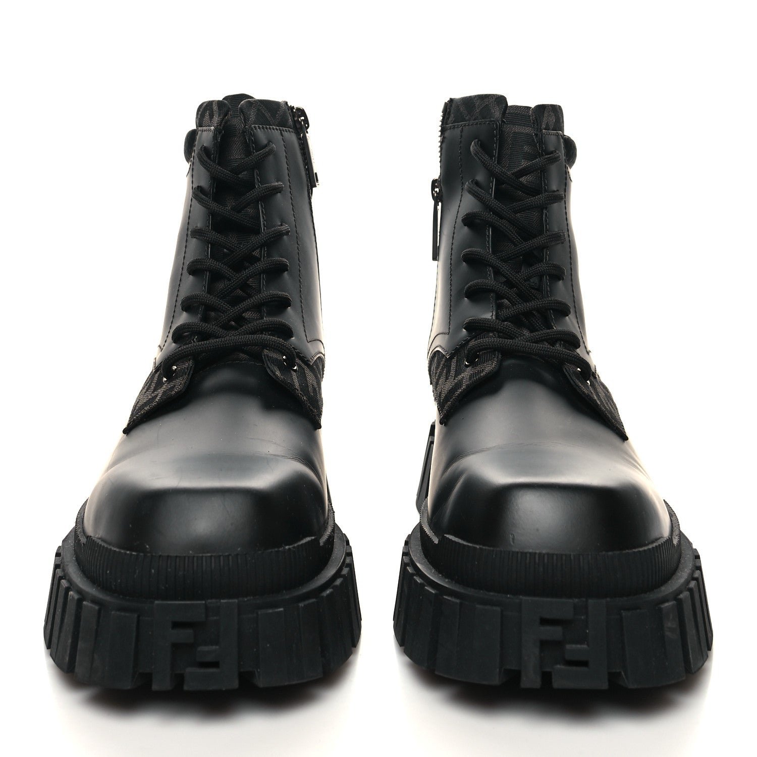 Fendi Vitello Fabric Jacquard FF 1974 Mens Fendi Force Ankle Combat Boots 12 Black Grigio 2 of 8