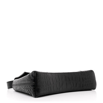 Balenciaga Extra Supple Calfskin Crocodile Embossed Monochrome XS Downtown Shoulder Bag Black 4 of 12
