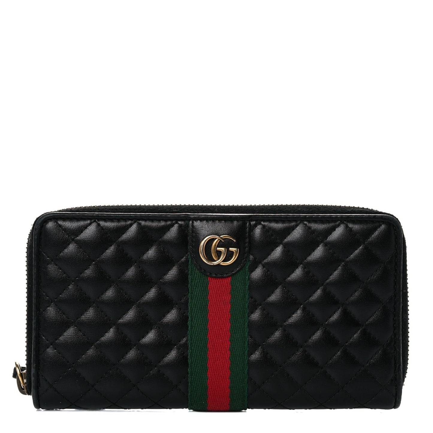 Calfskin Web Trapuntata GG Zip Around Wallet Black