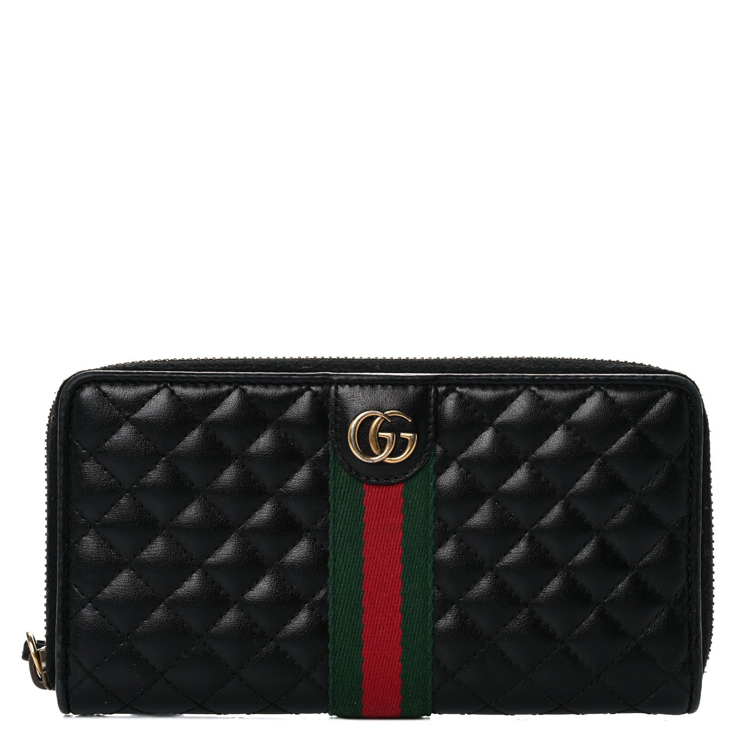 Gucci Calfskin Web Trapuntata GG Zip Around Wallet Black 1 of 14